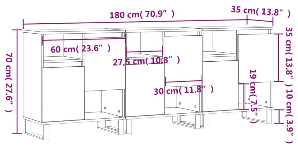 Aparador Portucale de 180cm - Nogueira - Design Moderno