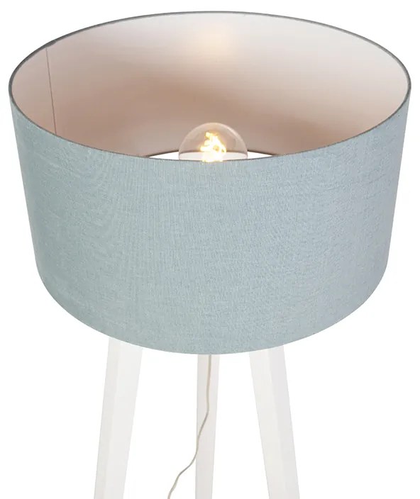 Candeeiro de pé tripé branco em madeira com cúpula mineral 50 cm - Puros Moderno,Country / Rústico