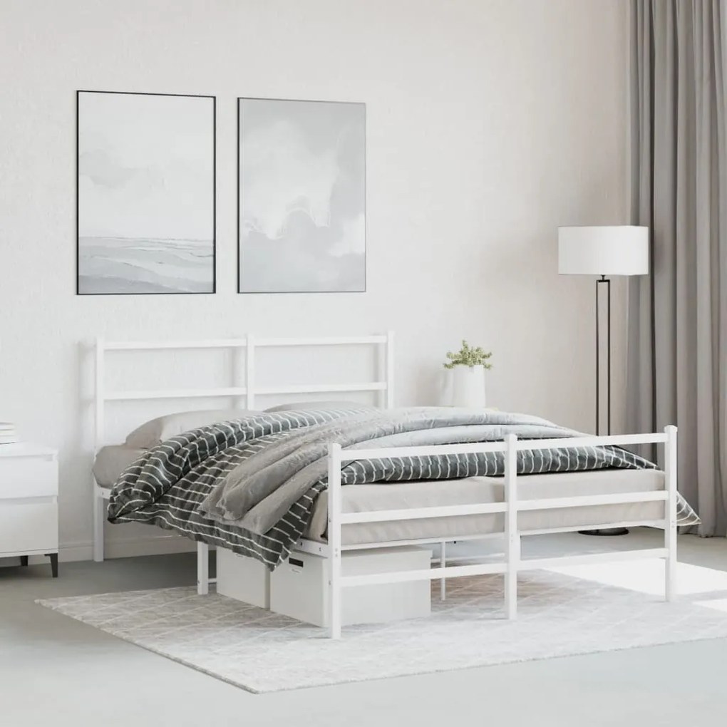 Estrutura de cama com cabeceira e pés 140x200 cm metal branco