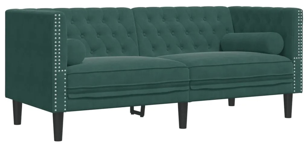 2 pcs conj. de sofás chesterfield com rolos veludo verde-escuro