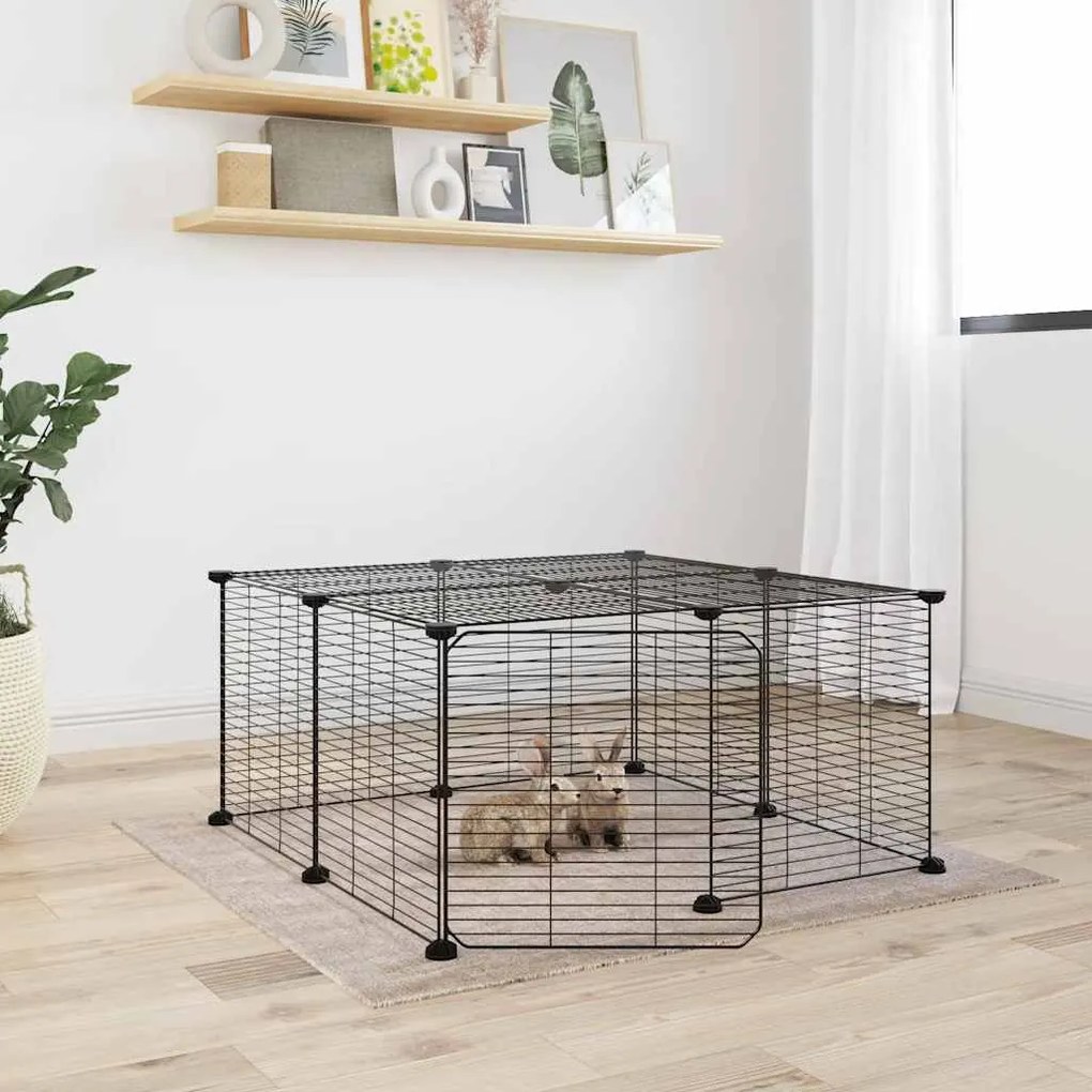 Gaiola p/ animais de 12 painéis c/porta 35x35 cm aço preto