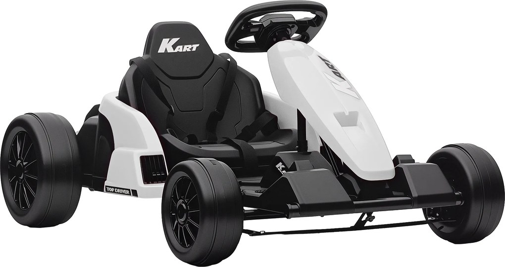AIYAPLAY Kart Elétrico 24 V para Crianças Até 18 Km/h Gokart com Função Drift, Drift-Kart com 2 Motores Assento Ajustável Branco | Aosom Portugal
