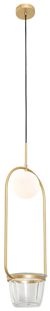 Candeeiro de suspensão Art Déco dourado com vidro branco - Isabella