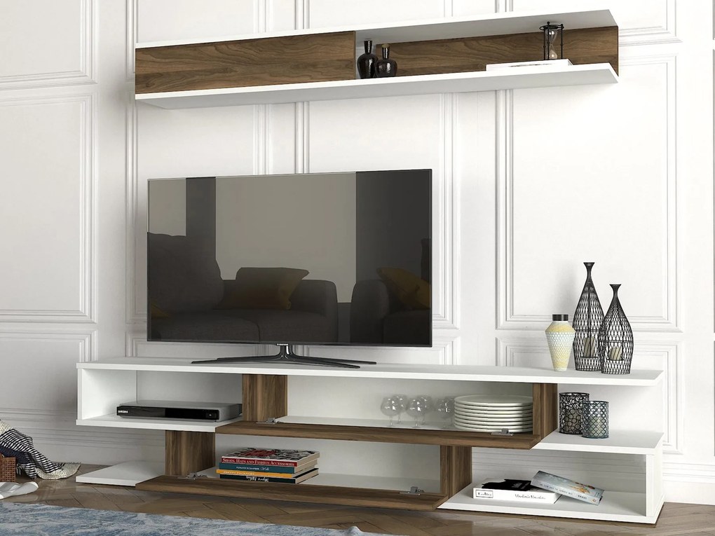 Unidade de TV Manyetik – Branco, Nogueira – 176x39,6x31,5 cm | Tribo H