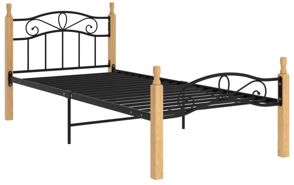 Estrutura de cama 90x200 cm metal/madeira carvalho maciça preto