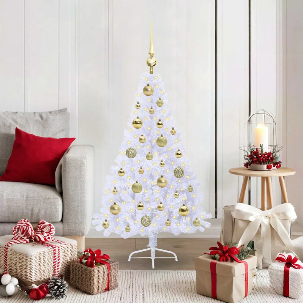 vidaXL Árvore de Natal Artificial com 150 LEDs Branco 120 cm PVC e Aço