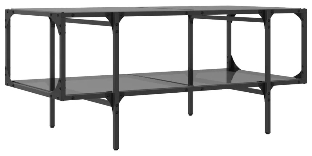 Mesa de centro com topo em vidro preto 98,5x50x45 cm aço
