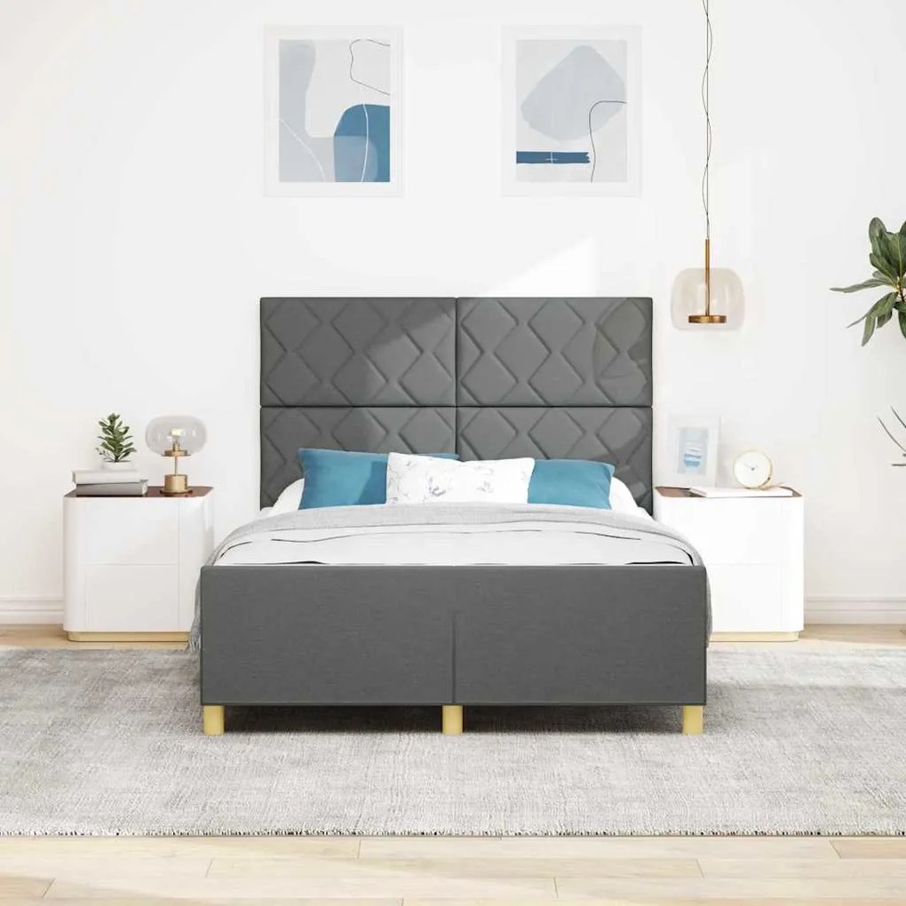 Cama de Tecido Cinza Escuro vidaXL 160x200 cm