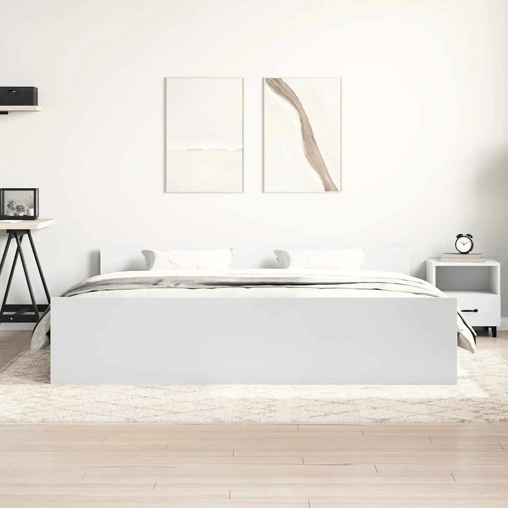 Estrutura de cama c/ painéis cabeceira e pés 200x200 cm branco