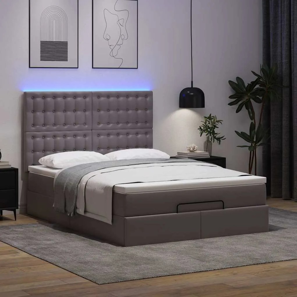 Estrutura de cama otomana com colchão 140x190 cm cinzenta