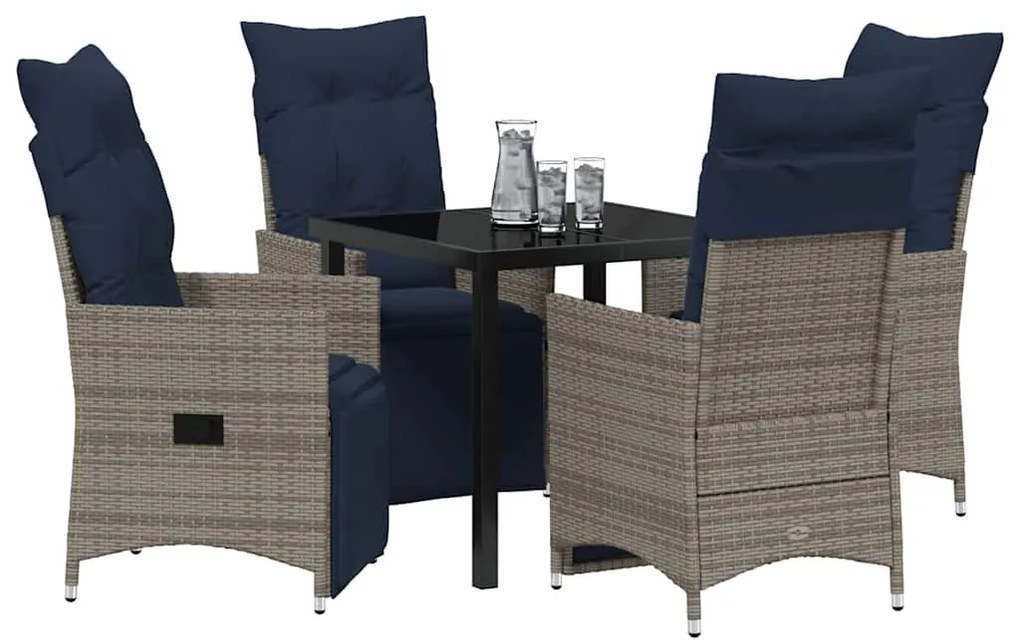Conjunto de Jantar de Jardim vidaXL de 5 Peças com Almofadas Cinza Pol
