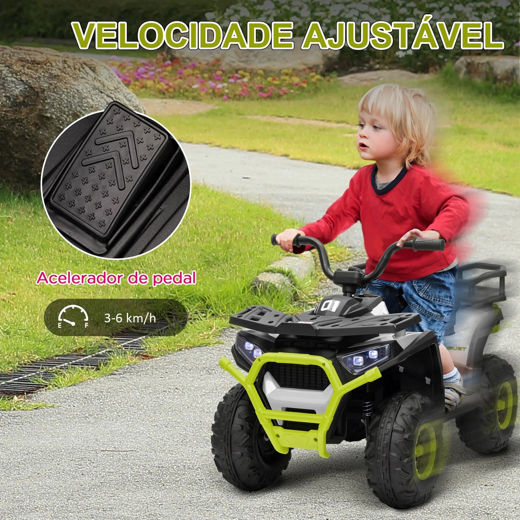 Moto 4 Elétrica para Criança 12V Faróis Música MP3 Velocidade Ajustável e Cesta de Arrumação 88x50x57,5 cm  Verde