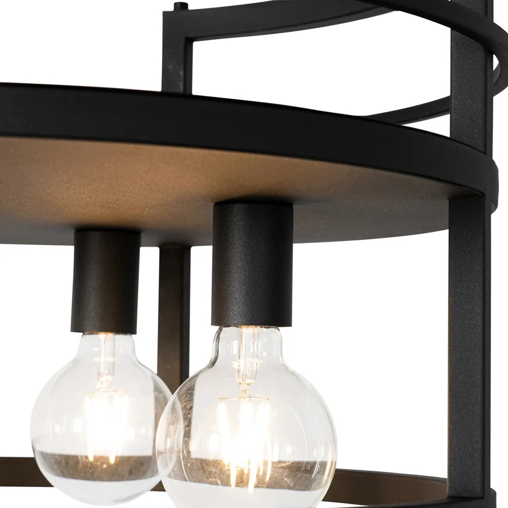 Candeeiro de suspensão industrial preto com rack redondo 4 luzes - Cage Rack Industrial