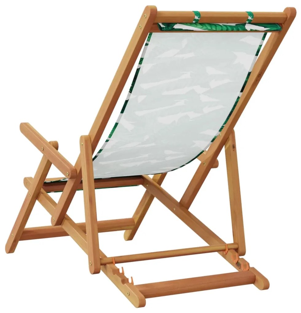 Cadeiras de praia dobráveis 2 pcs tecido/madeira padrão folhas