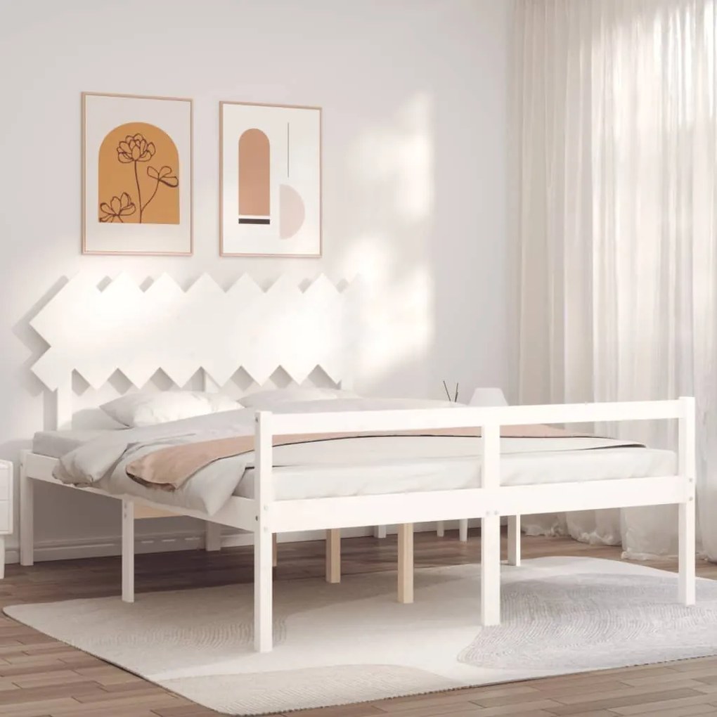 vidaXL Cama para idosos com cabeceira 160x200 cm madeira maciça branco
