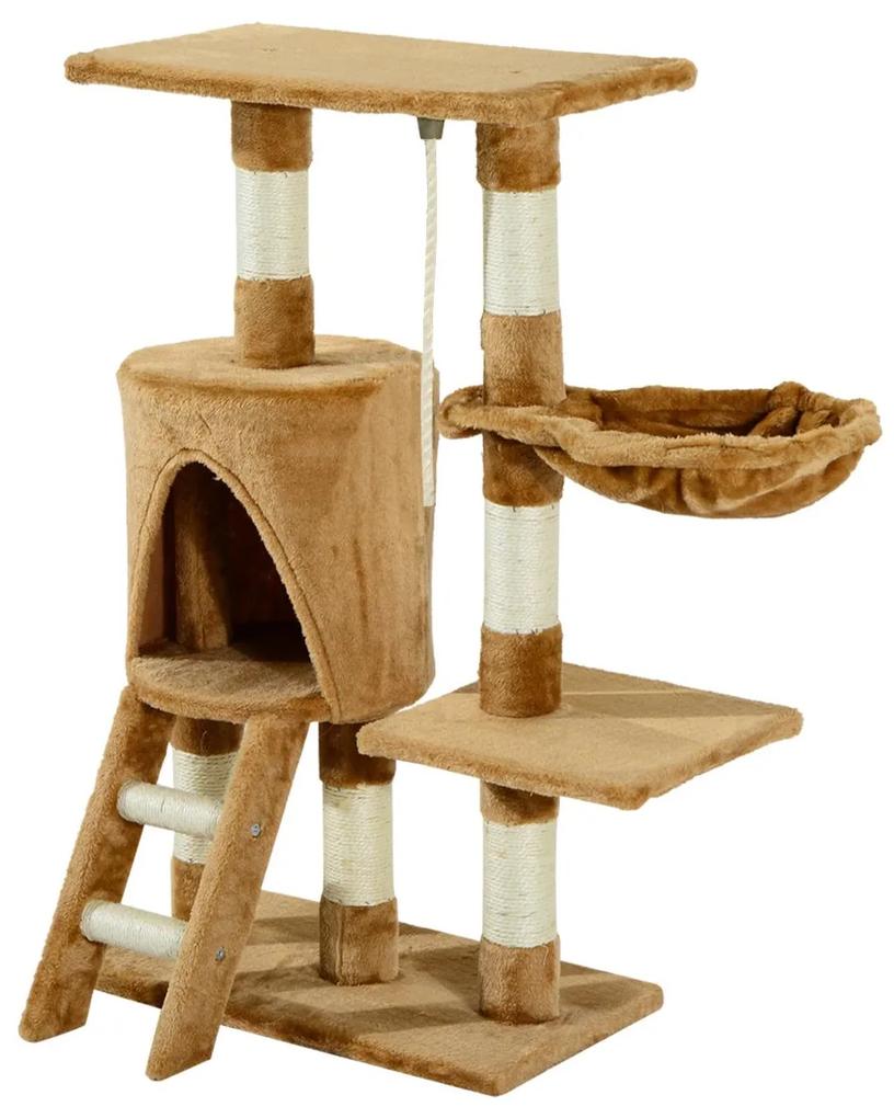 PawHut Árvore para gatos  com  Corda de Brincar Placa de Madeira e Revestido de Pêlo- Castanho - 30x55x96cm|Aosom Portugal