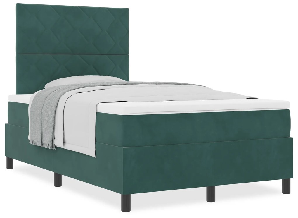 Cama Box com Colchão vidaXL Verde Escuro Pequeno Duplo Veludo