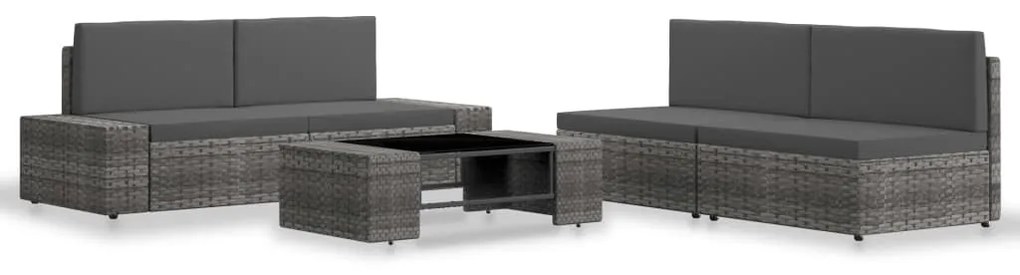 vidaXL 5 pcs conjunto lounge de jardim vime PE cinzento