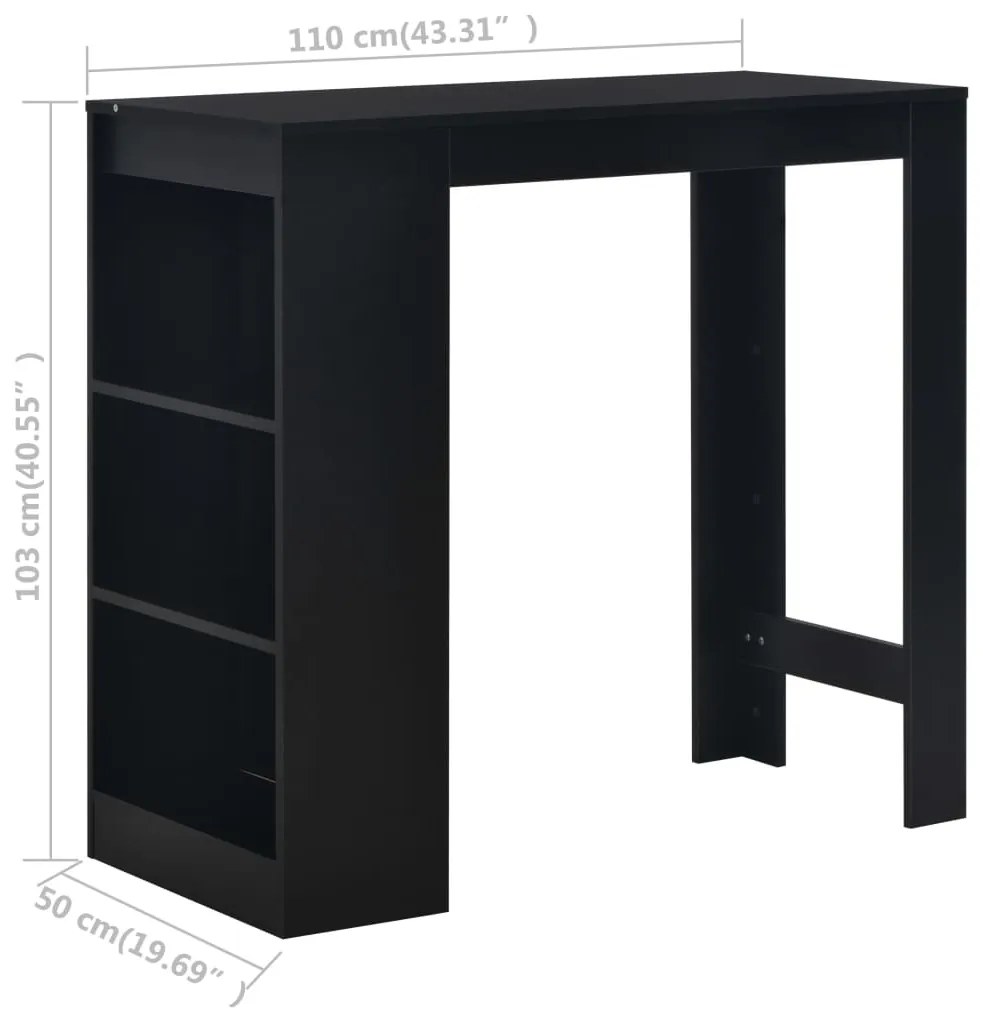 Mesa de bar com prateleira preto 110x50x103 cm