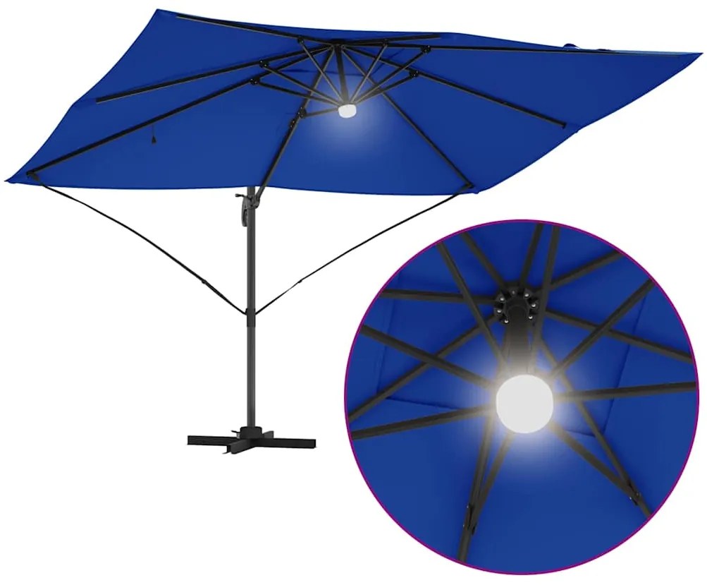Guarda-sol Cantilever Roma com LEDs, Azul Azure, 352x251x265 cm, Alumí