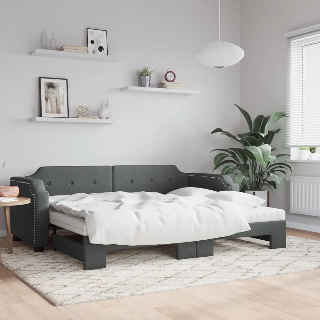 Sofá-cama c/ gavetão/colchões 100x200cm tecido cinzento-escuro