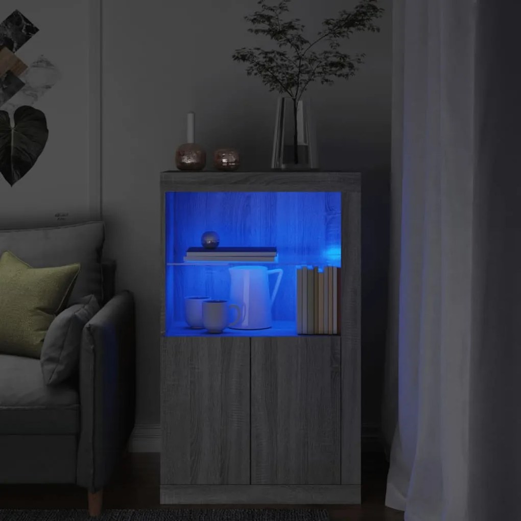 vidaXL Armário de apoio c/ luzes LED derivados madeira cinzento sonoma