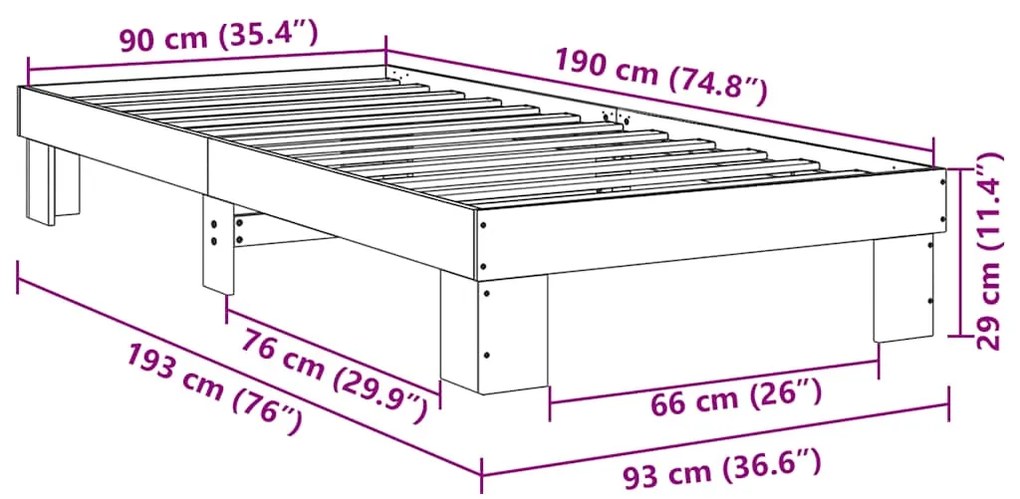 Estrutura de cama sem colchão 90x190 cm Carvalho de maciça