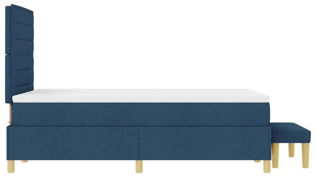 Cama Box Spring com Colchão &amp; Banco Azul 120x200 cm Tecido