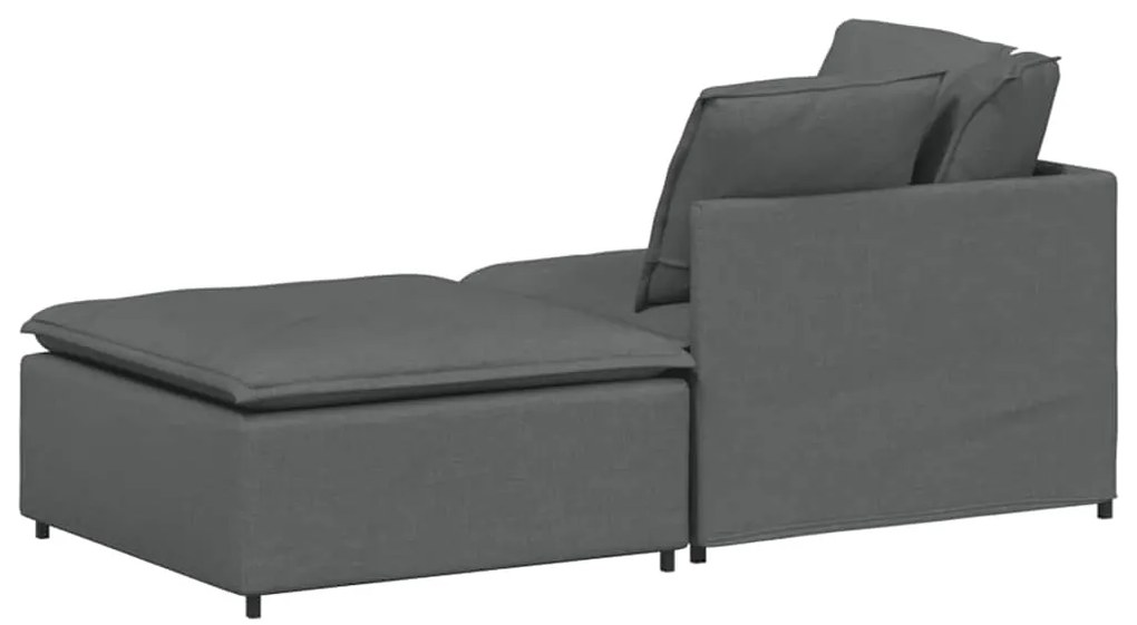 Sofá modular com pufes e almofadas tecido cinzento-escuro