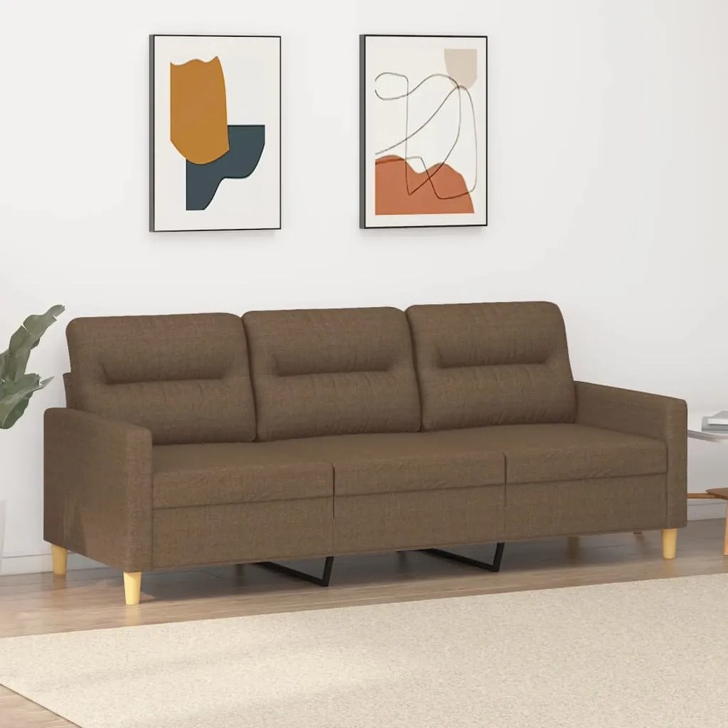 vidaXL Sofá de 3 lugares tecido 180 cm castanho