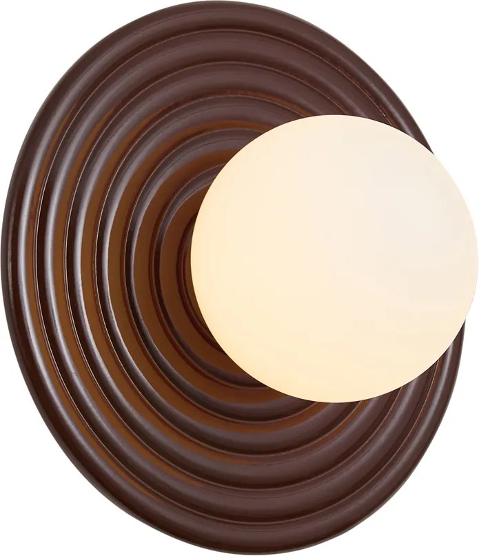 Candeeiro de Parede Retro Castanho com Opalino Redondo 20cm IP44 - Lila