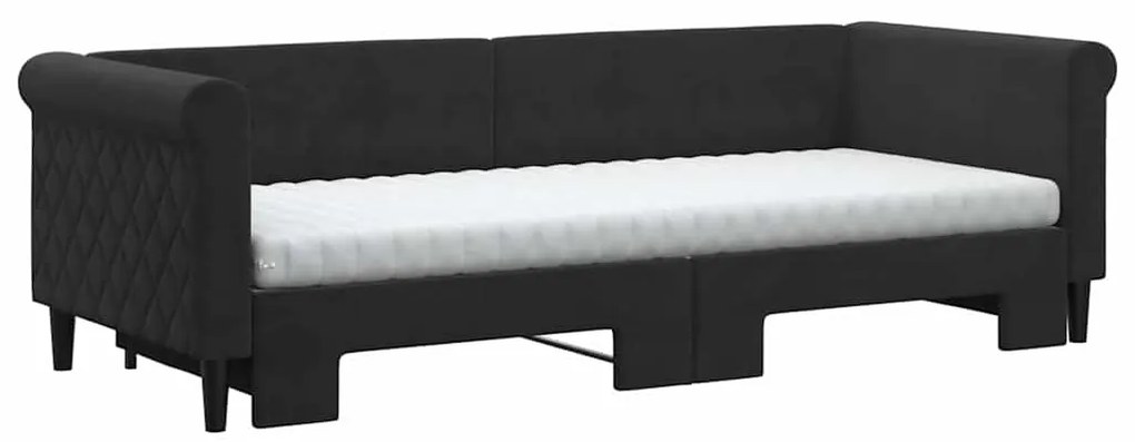 Sofá-cama com gavetão e colchões 80x200 cm veludo preto