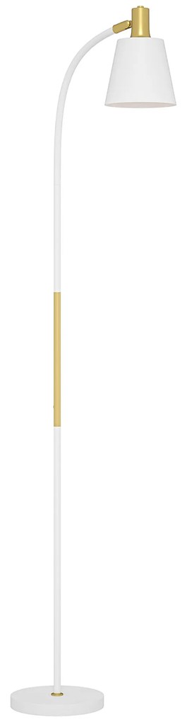 HOMCOM Candeeiro de Pé LED com Altura Ajustável Ecrã Interruptor para Sala de Estar Escritório Quarto 49x21x127-160 cm Branco e Dourado