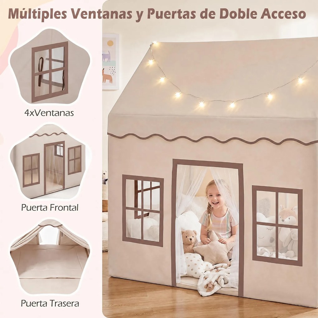 Tenda de Jogos Infantil com Parque 2 em 1, 162,5 x 139 x 140 cm, Tapete Removível, Bege