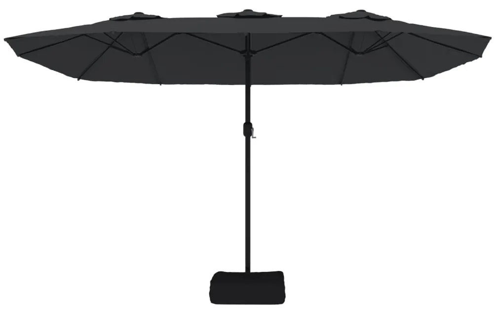 Guarda-sol de jardim c/ cabeça dupla/luzes LED 449x245 cm preto