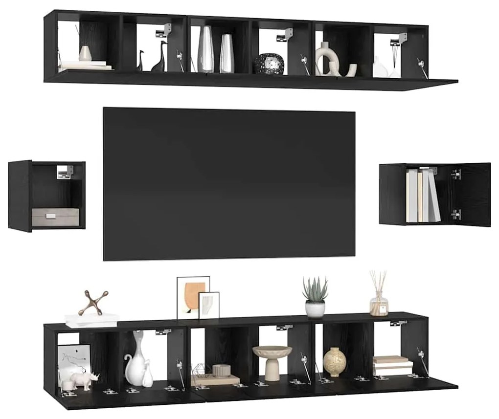 Conjunto de móvel de TV 8 pcs Carvalho preto 60 x 30 x 30 cm