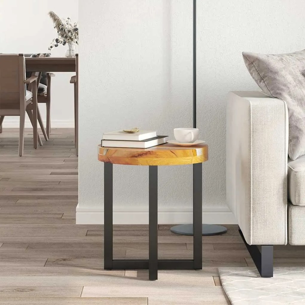 Mesa de centro 40x45 cm madeira de teca maciça e poliresina