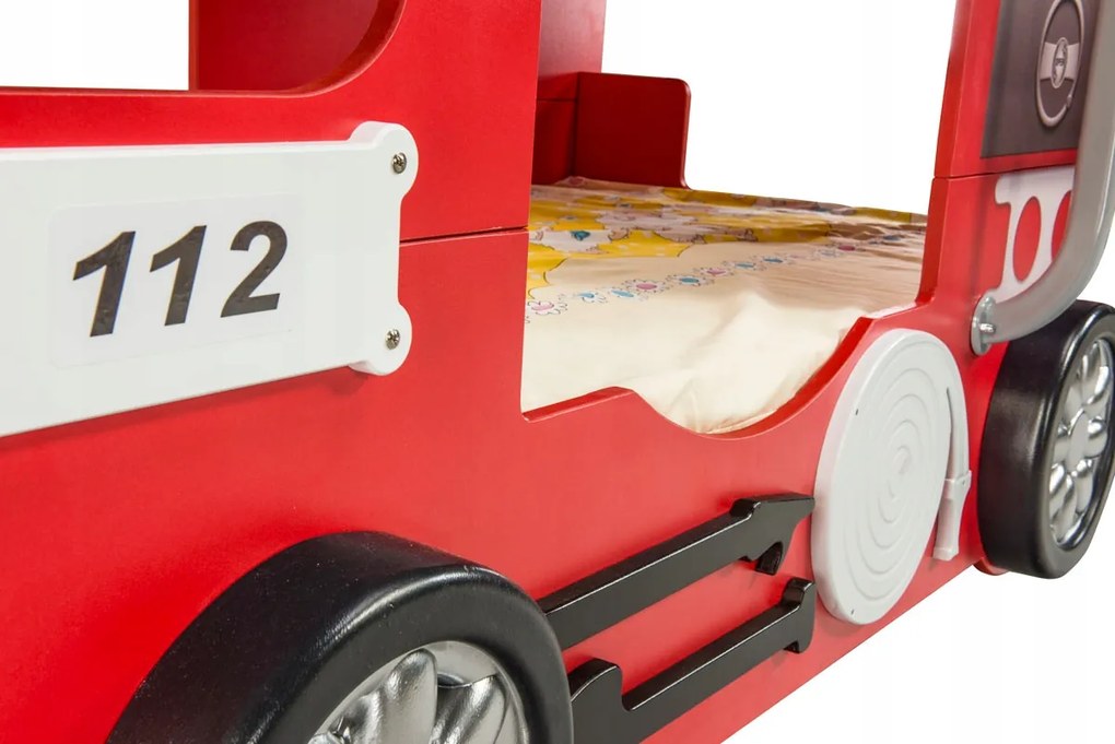 Cama para criança Beliche Camião dos Bombeiros 207 x 116 x 150  cm com Luzes LED 2 colchões e estrados incluídos Vermelho