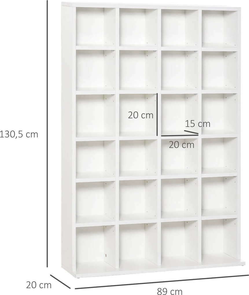 Móvel multimédia com capacidade para 456 CDs/336 DVDs - estante de madeira com prateleiras ajustáveis, 89 x 130,5 cm, branco