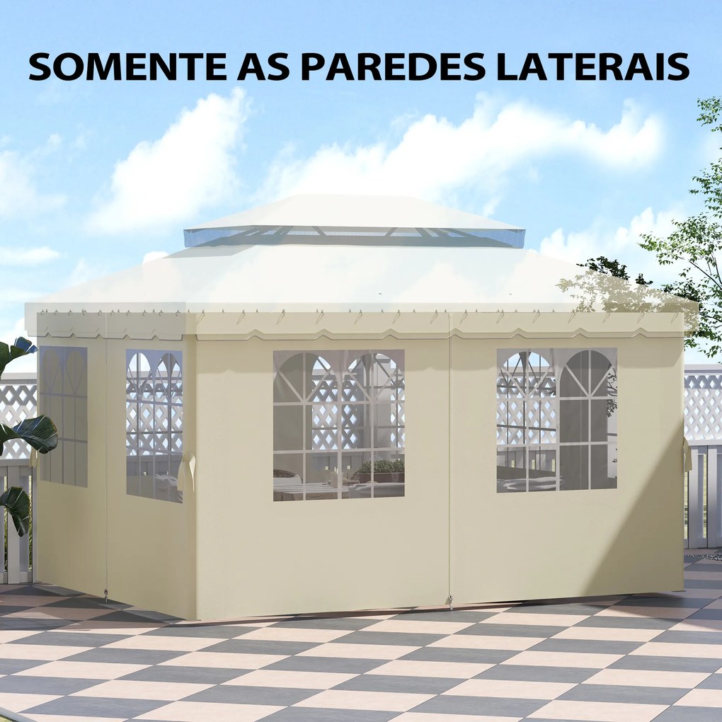 4 Paredes Laterais para Tenda 3x4 m (Não incluida) Laterais de Tenda com Ganchos 8 Janelas e Proteção UV Creme