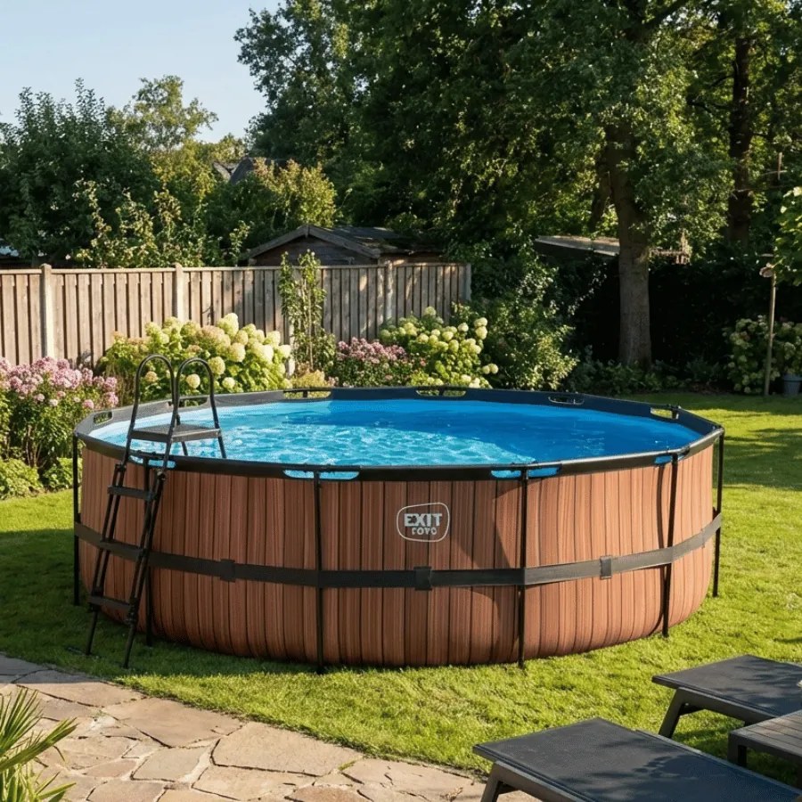 Piscina redonda Wood ø450x122cm com bomba de filtro de areia - Castanha