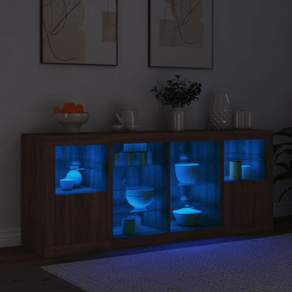 Aparador com luzes LED 163x37x67 cm carvalho castanho