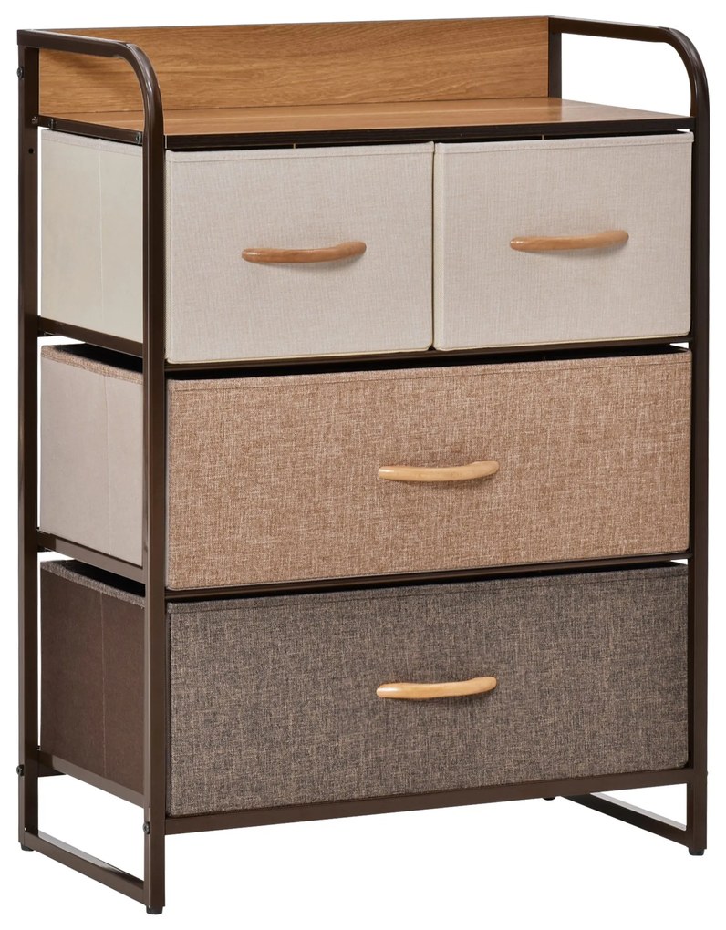 Cómoda de Tecido com 4 Cestos Removíveis e Dobráveis Base Elevada Móvel de Armazenamento 58x29x78,5 cm Multicor