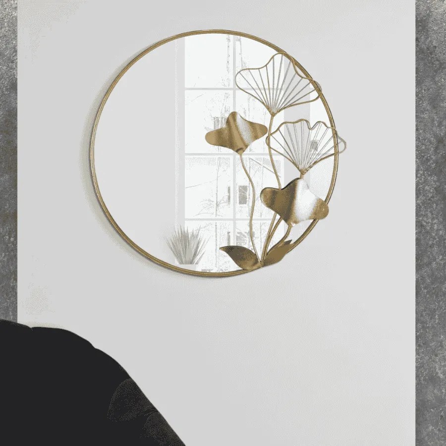 ESPELHO DE PAREDE COM FLORES DOURADO 75X3,5X72 CM
