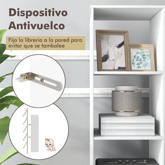 Estante estreita 5 níveis 4 cubos para livros CDs moderna para escritório 38 x 33 x 142 cm Branco