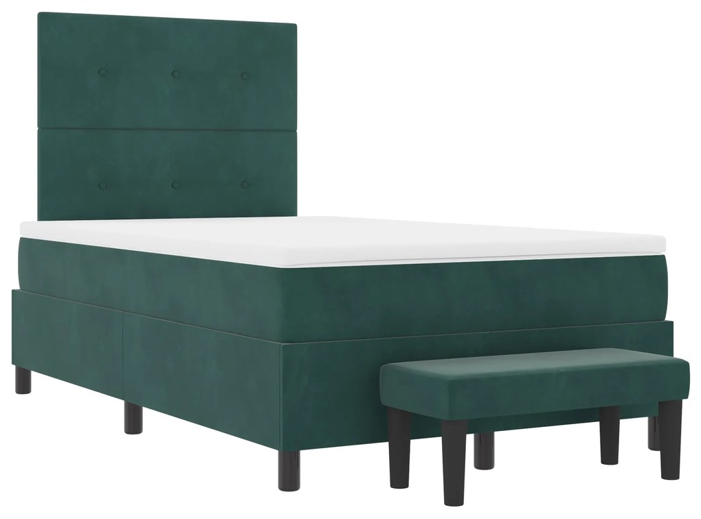 Cama Box Spring com Colchão &amp; Banco Verde Escuro 120x200 cm Veludo