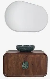Conjunto De Móvel De Casa De Banho Suspenso 95x45 Cm Em Madeira De Manga E Pedra Natural Kivalina Mármore Verde Udaipur - Madeira De - Sklum