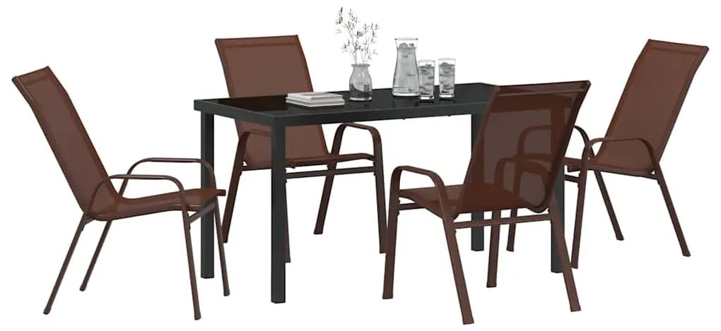 Conjunto de Jantar de Jardim 5 Peças Marrom em Textilene e Aço