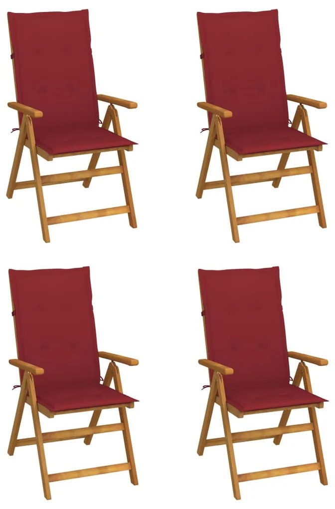 vidaXL Cadeiras jardim reclináveis c/ almofadões 4 pcs acácia maciça