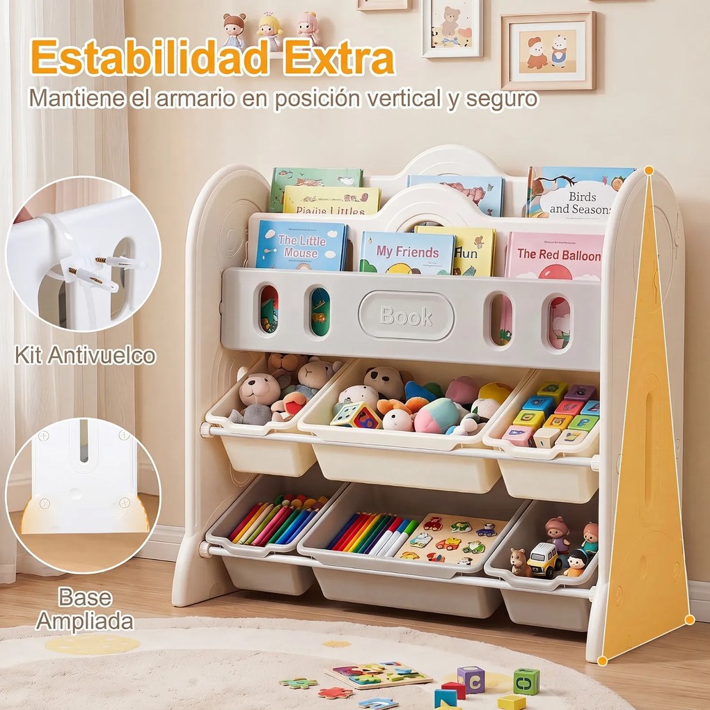 Estante Infantil para Livros e Brinquedos com Design de Astronauta, 85 x 41 x 84 cm, 6 Caixas Removíveis, Cinzento + Branco